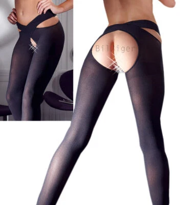 COTTELI COLLECTION Strumpfhose S M L XL Schritt Po offen Strümpfe Dessous Reizwäsche "Barikay" S74