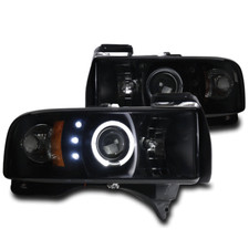 For 94-01 Dodge Ram 1500 2500 3500 Halo Led Blacksmoke Projector Headlight Lamp