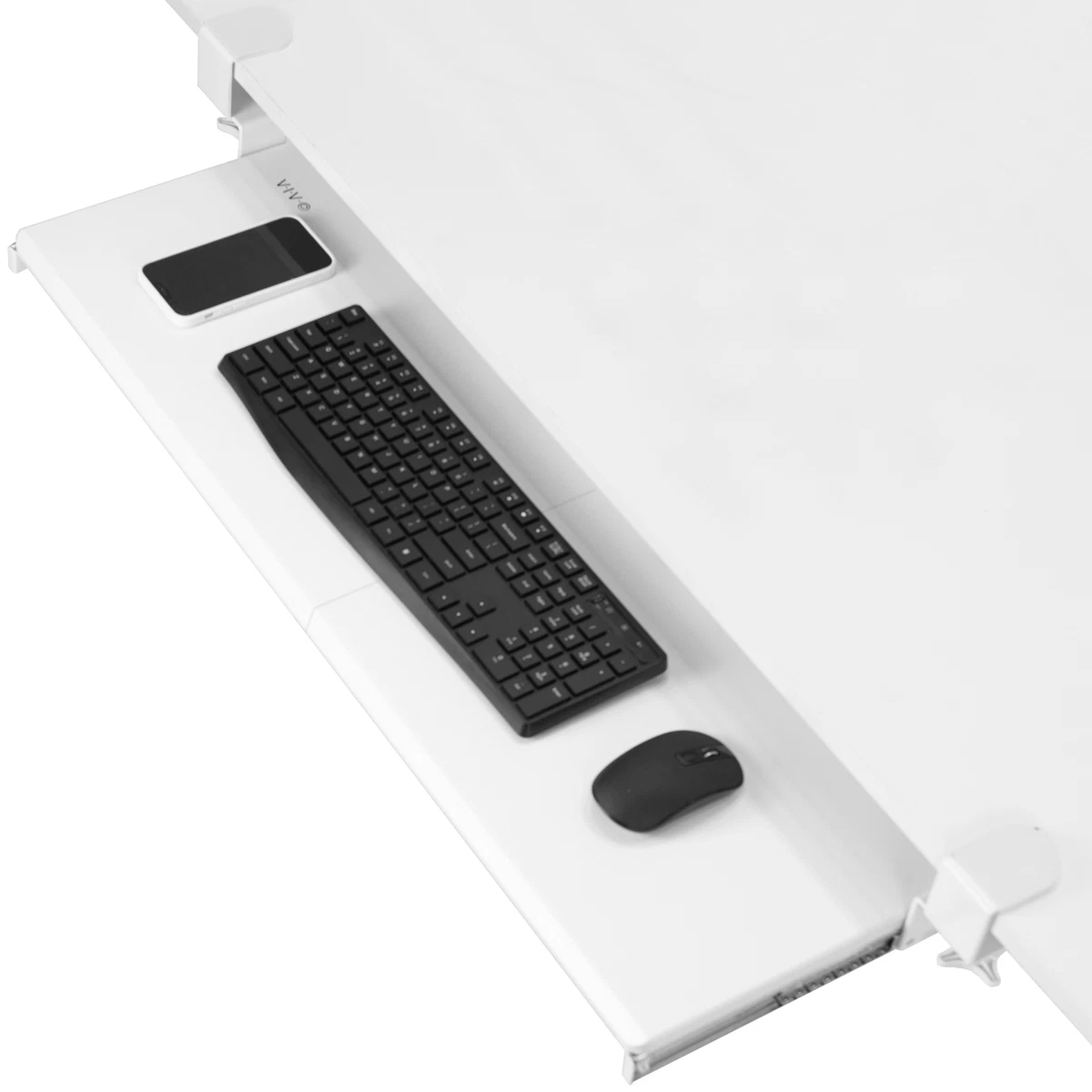 VIVO White Extra Long Clamp on Computer Keyboard and Mouse Under Desk Slide Tray