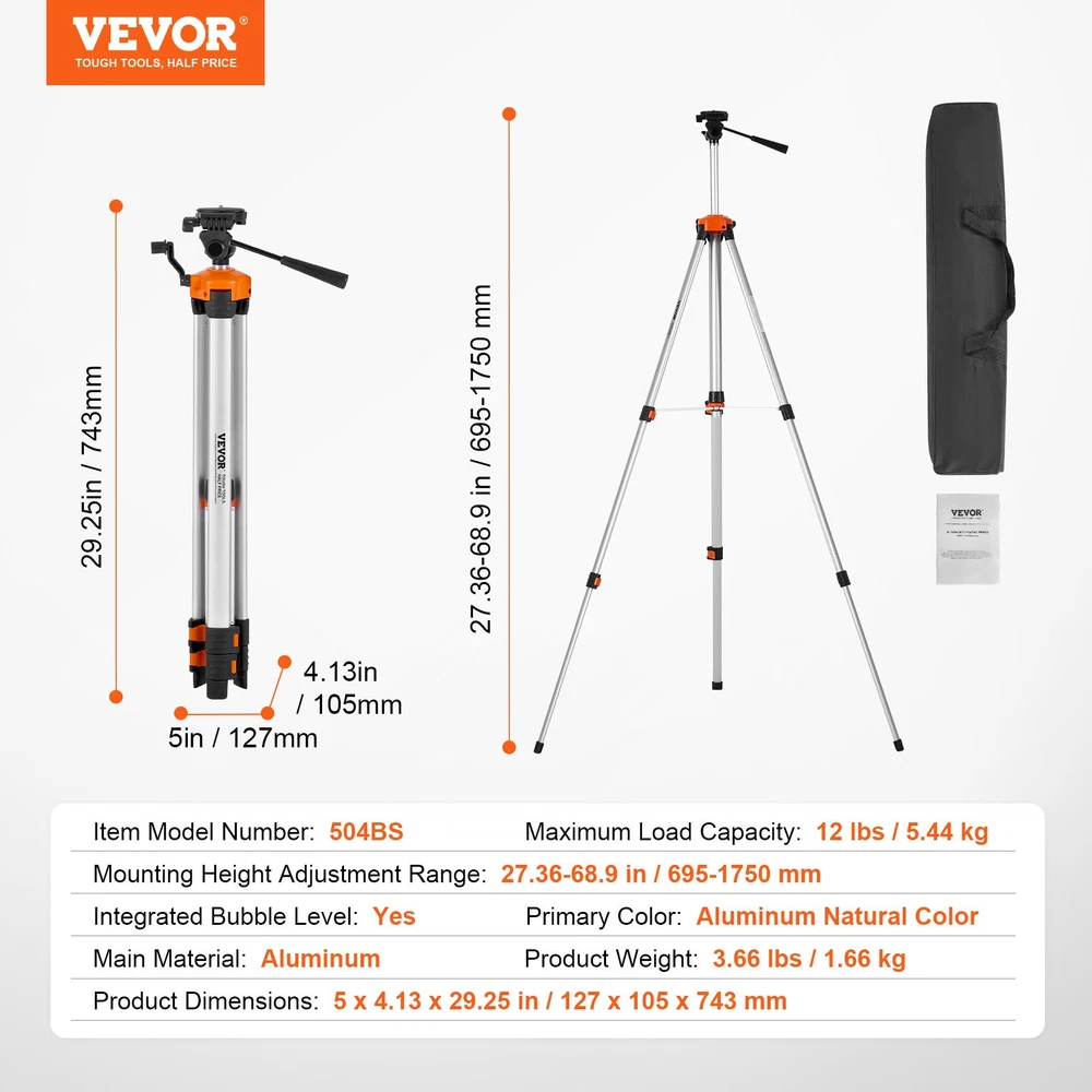 Laser Level Tripod Adjustable Height High Stability Aluminum Lightweight