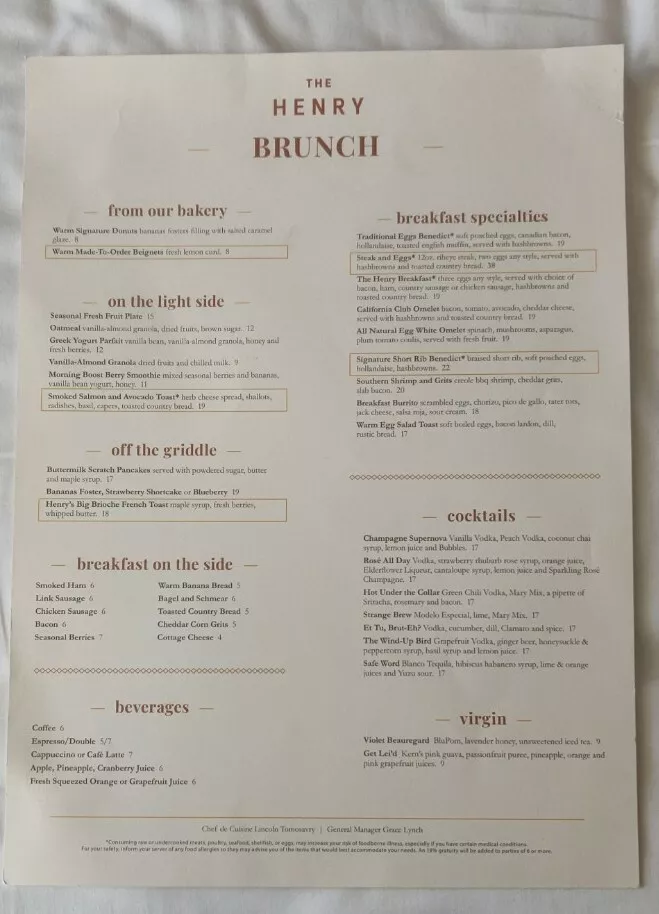 The on sale henry menu