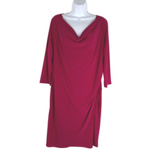 Clara Sun Woo Dress Large Drape Neck Raspberry Stretch Party Cocktail DR-1412