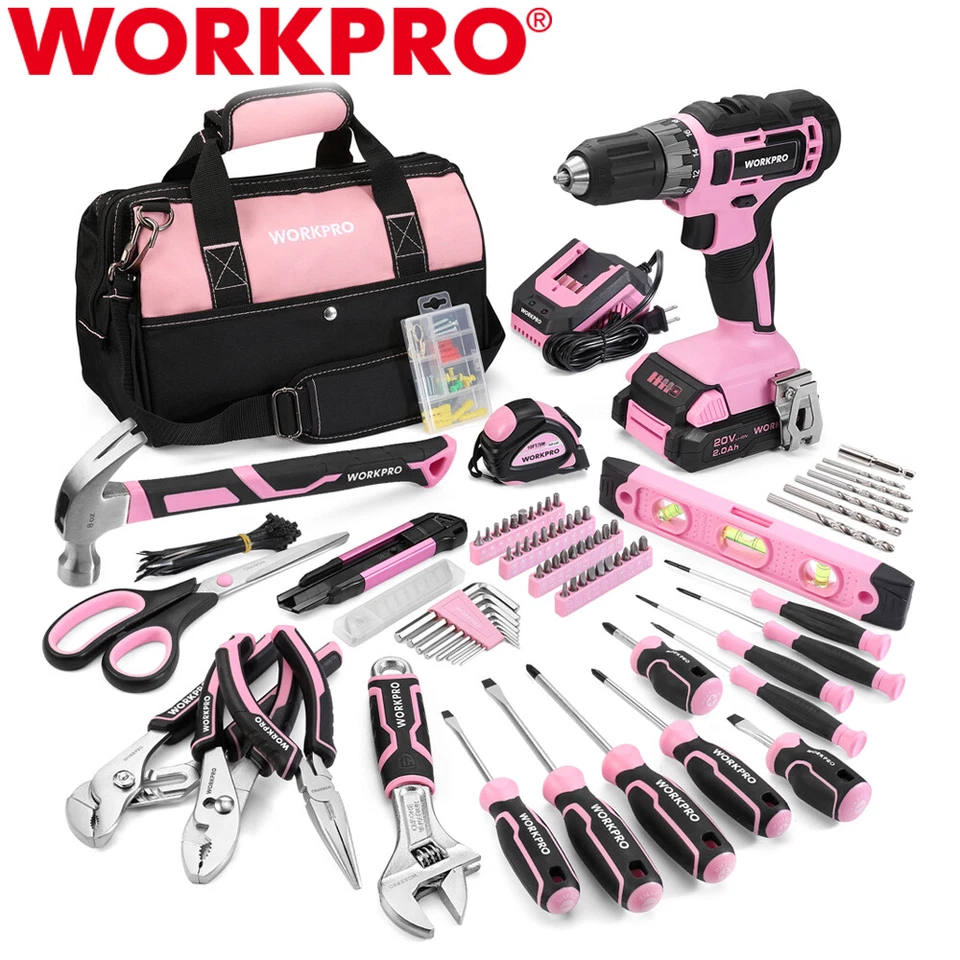 WORKPRO 157PC Home Tool Kit Drill Tool Set 20V Cordless Drill Gun Kit w/Tool Bag - Image 1 of 4