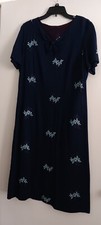 Navy Blue Vintage Floral Straight Dress W/Bow Ties Size 18 Great Condition