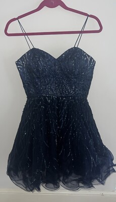 Stunning Blue Dave & Johnny Sequinned Cocktail /Prom / Party Dress (uk 6/8)