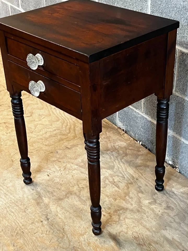 ANTIQUE Cherry Nightstand Table Work 2 Drawer 1820 Pa Federal Sheraton - Image 3 of 4