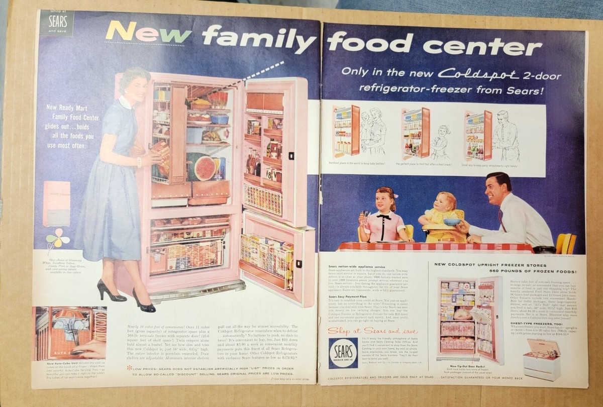 Nostalgic Original 1950's 1957 Print Ad Sears Coldspot
