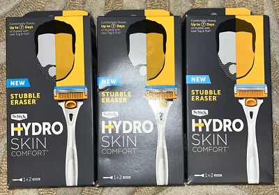 Schick Hydro Skin Comfort Stubble Eraser 1 Razor + 2 Cartridges LOT OF 3 NEW
