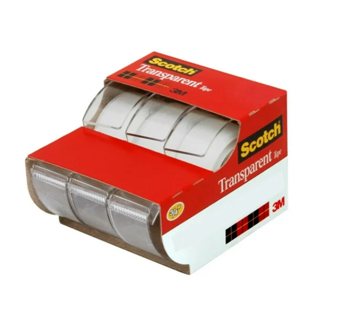 Scotch Transparent Tape, Clear, 3/4 in x 300 in, 3 Dispensers