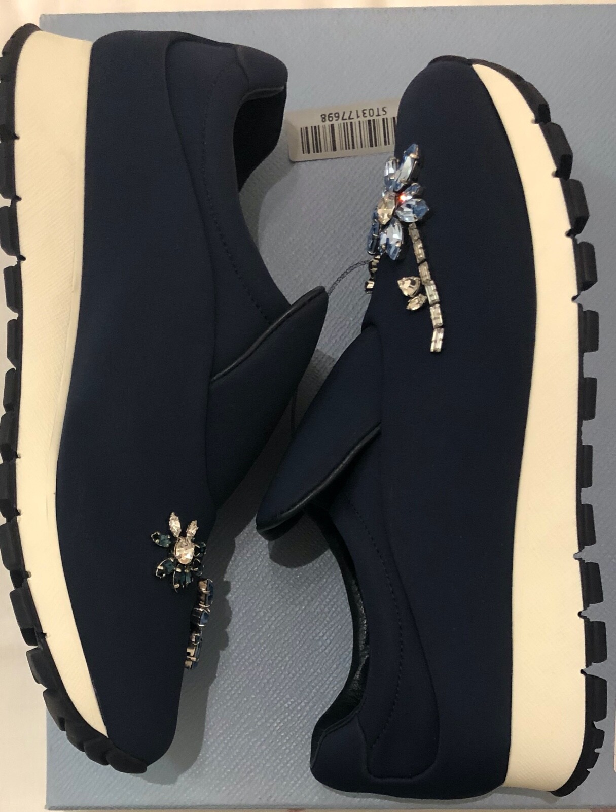 BRAND NEW PRADA Women Navy Slip-on Jewel Trainers - Size 3.5 UK - RRP £650 image 5