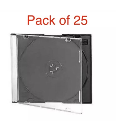 25 x Slim Jewel Cases für DVD oder CD 5,2 mm Klar Kunststoff mit Schwarzem Fach
