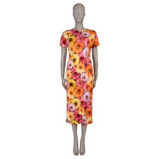 71426 auth DOLCE & GABBANA orange pink yellow silk 2021 FLORAL MIDI Dress 42 M