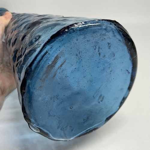 MCM Empoli Italy Glass 22" Genie Bottle Decanter Periwinkle blue Stopper crinkle - Bild 15 von 19