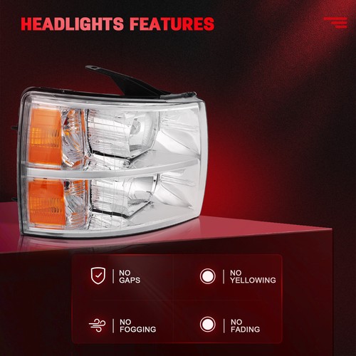 Headlight Assembly For 2007-2014 Chevy Silverado 1500 2500 3500 Chrome Housing - 第 2/8 張圖片