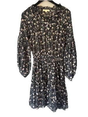 LOVESTITCH Floral Chiffon Tiered Mini Dress Smocked Waist Boho Romantic Small