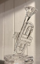 Vintage Collectible Crystal Trumpet Musical Instrument Figurine Paperweight