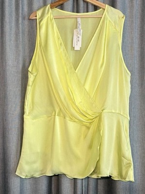 Melissa McCarthy Seven7 NWT Sleeveless Wrap Blouse Plus Size 3X Yellow Drapey