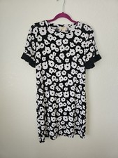 MICHAEL MICHAEL KORS FLORAL MOD DRESS BLACK WHITE SHORT PLEATED SLEEVES SIZE  S