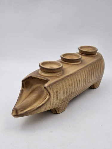 Vintage Red Wing CeramaStone Pig Candleholder Art Pottery RARE Yellow Art Deco