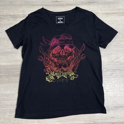 Converse Classic Fit Shirt Women s Black V-Neck Never Sleeping Top Size Medium