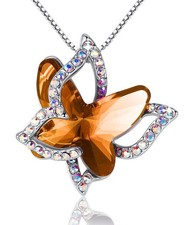 Gift Butterfly Birthstone Crystal Necklace, Silver Tone with 18  2  