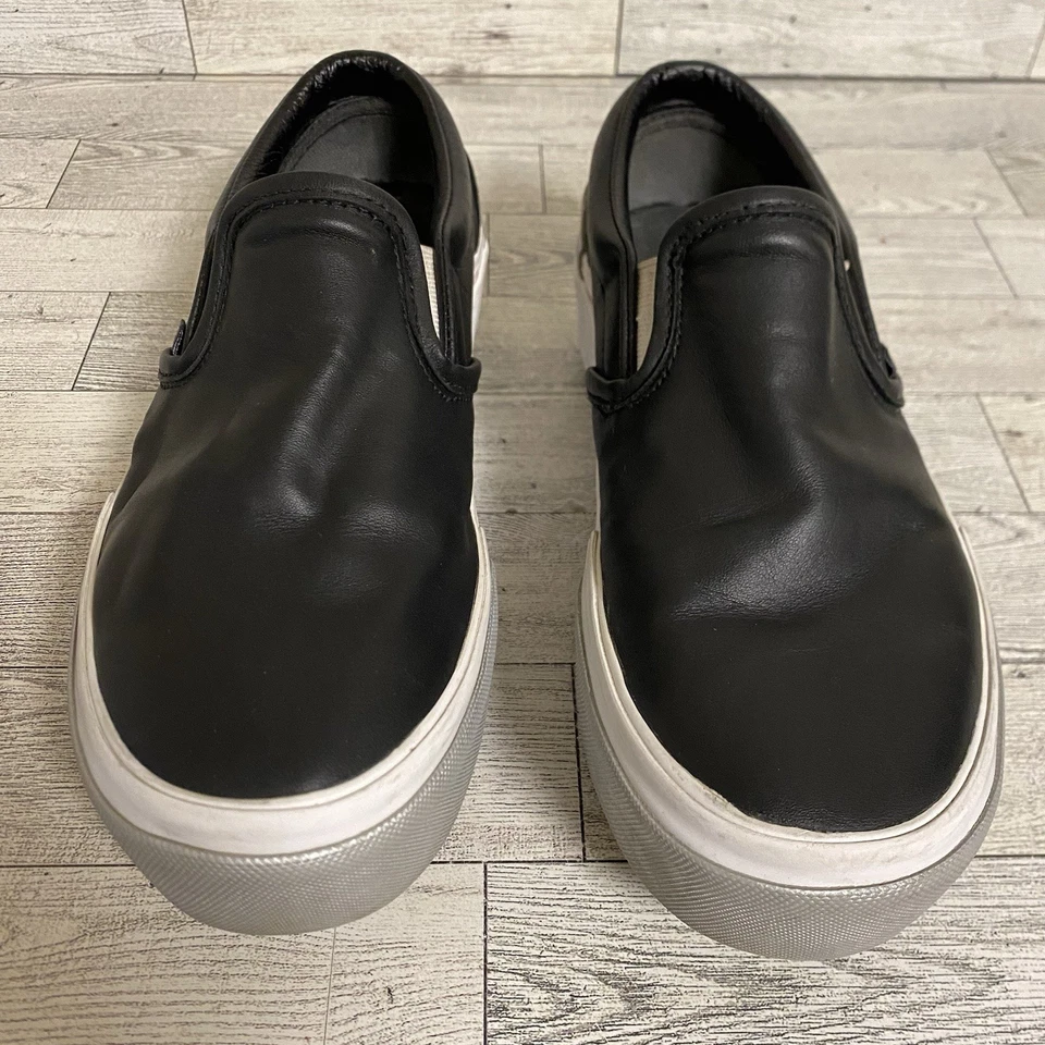 Mujer Vans Clásicas Sin Cordones Apiladas Negro Plata Cuero Plataforma Tenis Talla 7 Foto 4 de 4
