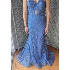 Sherri Hill Periwinkle Blue Lace Sequin Mermaid Prom Gown Dress Sz 14 Strapless