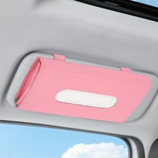 2pcs 5" Car Tissue Holder with Clips PU Leather Sun Visor Napkin Holder Pink