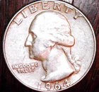 1964 D Washington  90% Silver Quarter  - Good - Actual Coin    ( D3 )