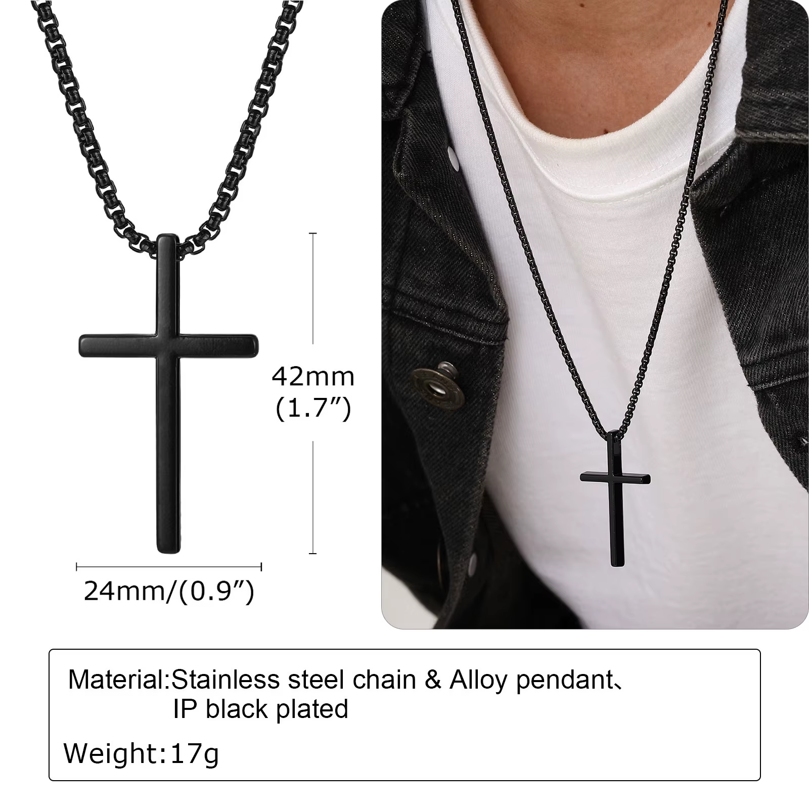 Cross Necklace for Men Women, Silver Color Plain Cross Pendant Collar With