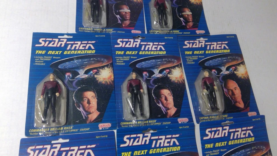 8 figuras de acción Star Trek Galoob La Forge Picard Worf Riker 1988 sin usar, en caja Foto 3 de 4