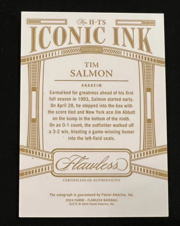 TIM SALMON 2024 IMPECABLE ICÓNICO TINTA AUTÓGRAFO BÉISBOL RUBÍ AUTOMÁTICO/20 LA ANGELS Foto 3 de 3