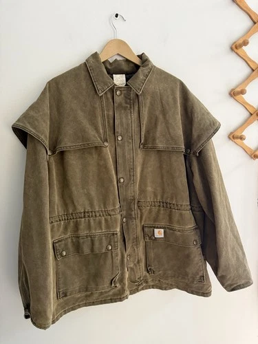 Vintage 93 Carhartt Worsterlon Lined Cape Duster Coat In Bark Sz XL CW042 - product listing photo