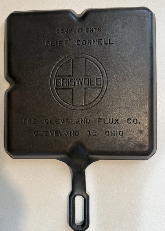 Griswold Cast Iron Square Grill Pan “Compliments Cliff Cornell” Very Nice Piece 