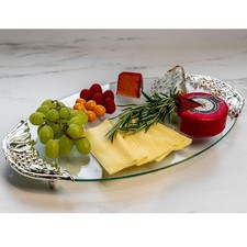 Antipasti Platter Silver 46cm Cheese Plate Silver Plated Glass Screw Off Solid Set