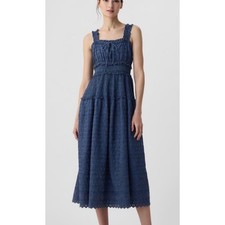 Gap × DÔEN Blue Eyelet Denim Midi Dress Women's S Blue 