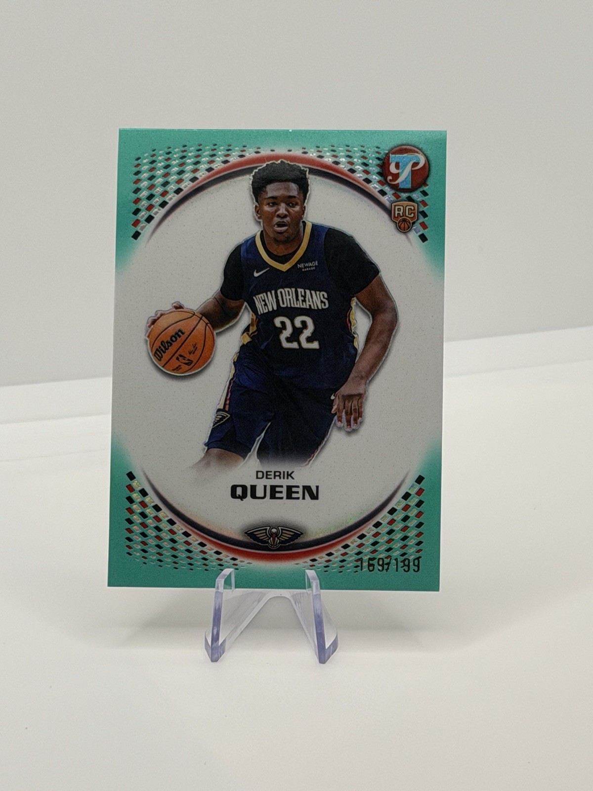 Derik Queen 2025-26 Topps Pristine 169/199 Aqua Refractor RC Pelicans #115