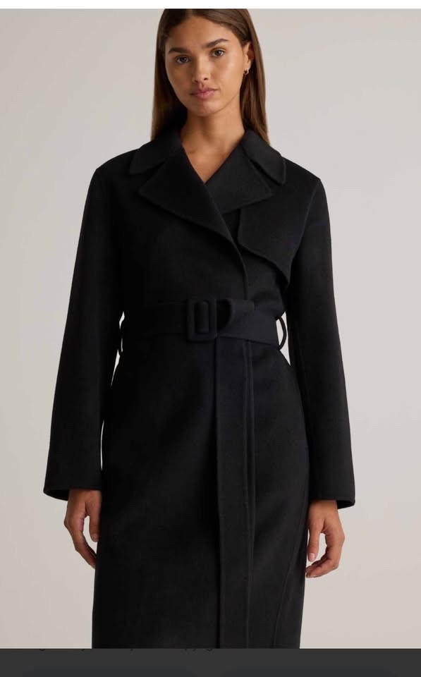 Quince Women Double-Faced Merino Wool Trench Coat Black Outerwear S