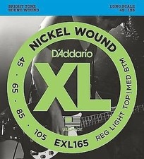 D'Addario Nickel Wound Reg Light Top  Med Btm Long Scale 45-105 Bass Strings...