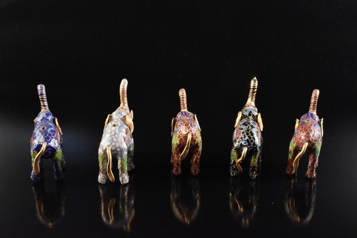 F3269: Japanese Metal Cloisonne-ware elephant-shaped ORNAMENTS object work 5pcs, - Picture 6 of 9