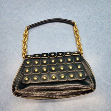 Maxx New York Studded Handbag Purse Black Leather with Gold Hardware