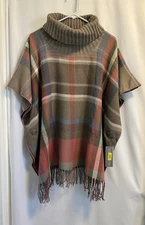 Multiples | Tartan Plaid Cowl Neck Poncho Shawl Sweater NWT -Size Large