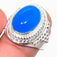 Blue Chalcedony Gemstone 925 Sterling Silver Jewelry All Size Ring For Gift