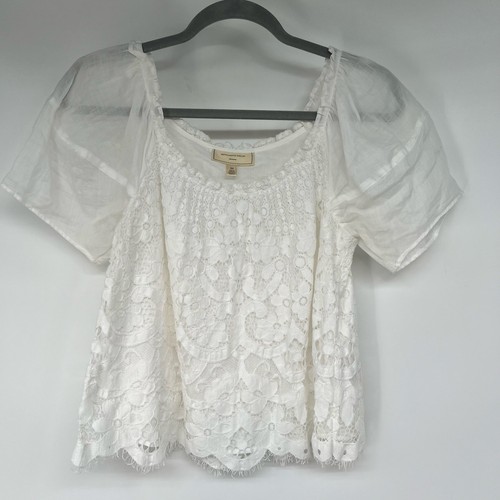 Moulinette Souers Anthropologie Messina Gaze Spitzentop Damen Gr. XS weiß