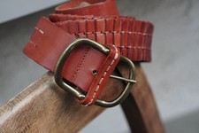 Zara Geflochtener Ledergürtel Gr. M Braun Cognac Vintage Stil XXL-Schnalle