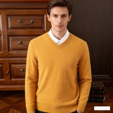 Men's Warm Pullovers Sweater V-Neck Knit Fit Tops Male Knitwear Bottoming Shirt