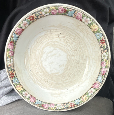 J & G Meakin Floral Rim Ceramic Bowl White Multicolor England Printed Mark