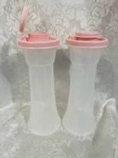 Tupperware Large Hourglass Salt and Pepper Shaker Set Brand New Set Pink Seals