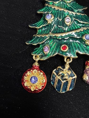 Vintage Christopher Radko Brosche Emaille Strass Weihnachtsbaum Hänger Charm - Bild 3 von 8