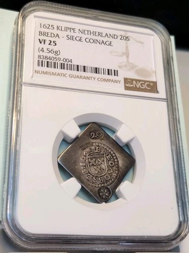 1625 Netherlands Breda Siege Coinage, 20 Stuivers Klippe, NGC VF25 Silver 